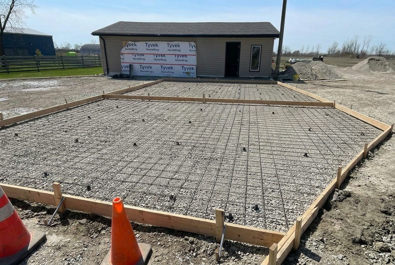 Garage pad — prep to finished concrete — before